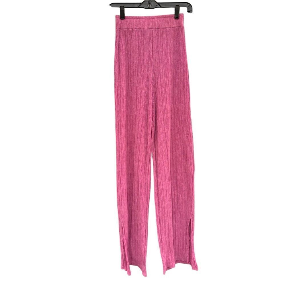 ZARA Women's High Waist Pleated Wide Leg Slit Palazzo Pants in Pink Size Small - Picture 3 of 7